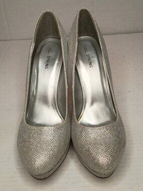 Call It Spring Silver Glitter Platform Pumps Women’s Size 9